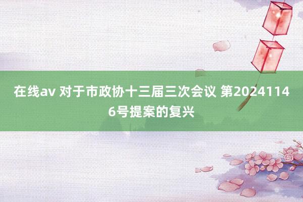 在线av 对于市政协十三届三次会议 第20241146号提案的复兴